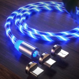 Cablu De Incarcare Magnetic 3in1 (type-C/micro-usb /lightning) iluminat 1m – Albastru