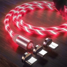 Cablu De Incarcare Magnetic 3in1 (type-C/micro-usb /lightning) iluminat 1m – Rosu