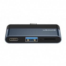 Hub Type-C OTG USAMS la USB, Type-C, MicroSD, 60W, gri, US-SJ491